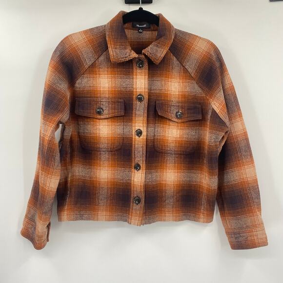 Madewell Flannel Shacket Plaid Shirt Jacket Button Down Saddle Brown Womens S - Picture 2 of 7